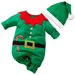 AGQT Weihnachtsanzug Baby Weihnachtsmann Elf Strampler mit Hut Weihnachtskleidung Grün Größe 6-12 Monate(73) von AGQT