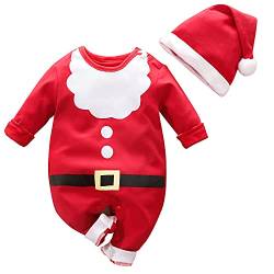 AGQT Weihnachtsanzug baby Kleinkind Weihnachtskostüm,Weihnachtsmann Strampler mit Mütze Weihnachtskleidung Rot Größe 6-12 Monate(73) von AGQT