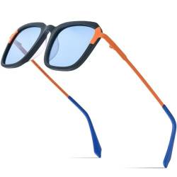AGRIEVE Sonnenbrille für Herren, schlicht, modisch, quadratisch, UV400, Sonnenbrille für Damen, mattschwarz, blau, Einheitsgröße von AGRIEVE