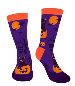 AGRIMONY Lustige Halloween Katze Socken für Männer Frauen Teenager Jungen-Kürbis Katzen Bunte Coole Witzige Spaß Socken Mit Motiv- Halloween Geschenke Geschenkideen Kostüme von AGRIMONY