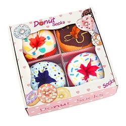 Lustige Donut Socken Box - Lustig Bunte Coole Geschenke für Frauen Damen Teenager Mädchen Sie Freundin Mama Oma Frau - Witzige Ostern Muttertag Weihnachten Strümpfe Geschenkideen - 4 Paare(XL) von AGRIMONY