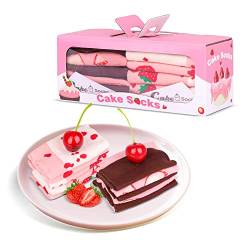 Lustige Kuchen Socken Box - Lustig Bunte Coole Geschenke für Frauen Damen Teenager Mädchen Sie Freundin Mama Oma Frau - Witzige Valentinstag Muttertag Weihnachten Strümpfe Geschenkideen - 2 Paare von AGRIMONY