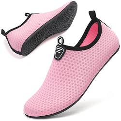 AGSOFT Badeschuhe Schwimmschuhe Wassersportschuhe Atmungsaktiv Schnell Trocknend Strandschuhe rutschfeste Leichte Surfschuhe Aquaschuhe für Damen Herren Rosa(36 EU) von AGSOFT