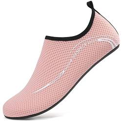 AGSOFT Badeschuhe Schwimmschuhe Wassersportschuhe Atmungsaktiv Schnell Trocknend Strandschuhe rutschfeste Leichte Surfschuhe Aquaschuhe für Damen Herren Rosa(42 EU) von AGSOFT