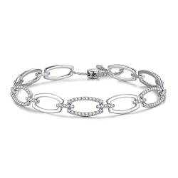 AGVANA Armband Damen 925 Sterling Silber, Luxus Kubikzirkonia Armbänder Bolo Armband Verstellbar Armkette Valentinstag Muttertag Geburtstags Jahrestag Geschenk für Mädchen, Mutter, Ehefrau von AGVANA