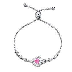 AGVANA Damen Armband Herz, 925 Sterling Silber Geburtsstein Armbänder, Oktober Birthstone Erstellt Turmalin Rose Blume Herz Verstellbare Armband Edlen Schmuck Geschenk für Frauen Ehefrau Mama von AGVANA