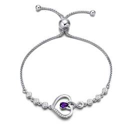 AGVANA Damen Armband Herz, 925 Sterling Silber Infinity Armband Geburtsstein Armbänder, Februar Geburtsstein Echter Amethyst Verstellbare Armband Edlen Schmuck Geschenk für Frauen von AGVANA