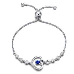 AGVANA Damen Armband Herz, 925 Sterling Silber Infinity Armband Geburtsstein Armbänder, September Birthstone Erschaffener Saphir Verstellbare Armband Edlen Schmuck Geschenk für Frauen von AGVANA