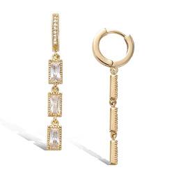 AGVANA Damen Ohrringe Silber 925, 14K Weißgold/Gold Plattiert Hängende Ohrringe Funkelnd Cubic Zirkonia Creolen mit Lange Anhänger Ohrhänger Geschenk für Damen,Anhängerlänge: 26mm von AGVANA