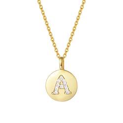 AGVANA Initialen Halskette mit Buchstabe Silber 925 Vergoldet Zirkonia Namen Alphabet A bis Z Anhänger Namenskette Kette für Damen Frauen,Kettenlänge: 45cm(A) von AGVANA