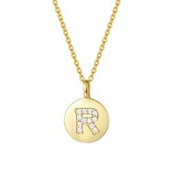 AGVANA Initialen Halskette mit Buchstabe Silber 925 Vergoldet Zirkonia Namen Alphabet A bis Z Anhänger Namenskette Kette für Damen Frauen,Kettenlänge: 45cm(R) von AGVANA