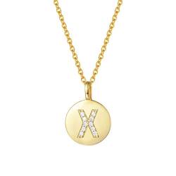 AGVANA Initialen Halskette mit Buchstabe Silber 925 Vergoldet Zirkonia Namen Alphabet A bis Z Anhänger Namenskette Kette für Damen Frauen,Kettenlänge: 45cm(X) von AGVANA