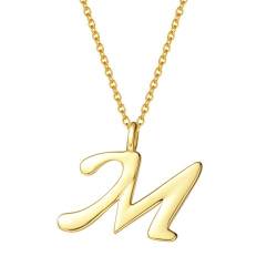 AGVANA Kette mit Buchstabe M Anhänger aus mit Gelb Gold Plattieren Namenskette Alphabet Initialen Halskette für Damen Mädchen mit Geschenkbox, Kettenlänge 40+5 cm von AGVANA