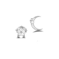 AGVANA Ohrringe Damen Ohrstecker 925 Sterling Silber Glitzern "Mond und Stern" Ohrschmuck Set Zirkonia Geschenk für Damen von AGVANA