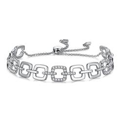 Agvana Armband Damen 925 Sterling Silber, Luxus Kubikzirkonia Armbänder Bolo Armband Verstellbar Armkette Valentinstag Muttertag Geburtstags Jahrestag Geschenk für Mädchen, Mutter, Ehefrau von AGVANA