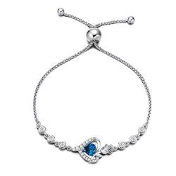 Agvana Damen Armband Herz, 925 Sterling Silber Geburtsstein Armbänder, Dezember Geburtsstein Echter Blautopas Rose Blume Herz Verstellbare Armband Edlen Schmuck Geschenk für Frauen Ehefrau Mama von AGVANA