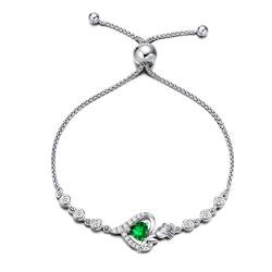 Agvana Damen Armband Herz, 925 Sterling Silber Geburtsstein Armbänder, Erstellt Smaragd Mai Geburtsstein Rose Blume Herz Verstellbare Armband Edlen Schmuck Geschenk für Frauen Ehefrau Mama von AGVANA