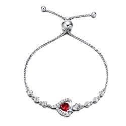 Agvana Damen Armband Herz, 925 Sterling Silber Geburtsstein Armbänder, Januar Geburtsstein Echter Granat Rose Blume Herz Verstellbare Armband Edlen Schmuck Geschenk für Frauen Ehefrau Mama von AGVANA