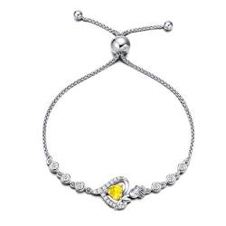 Agvana Damen Armband Herz, 925 Sterling Silber Geburtsstein Armbänder, November Geburtsstein Echter Citrin Rose Blume Herz Verstellbare Armband Edlen Schmuck Geschenk für Frauen Ehefrau Mama von AGVANA