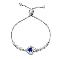 Agvana Damen Armband Herz, 925 Sterling Silber Geburtsstein Armbänder, September Birthstone Erschaffener Saphir Rose Blume Herz Verstellbare Armband Edlen Schmuck Geschenk für Frauen Ehefrau Mama von AGVANA