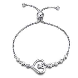 Agvana Damen Armband Herz, 925 Sterling Silber Infinity Armband Geburtsstein Armbänder, April Geburtsstein Simulierter Diamant Herz Verstellbare Armband Edlen Schmuck Geschenk für Frauen von AGVANA