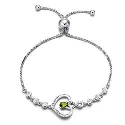 Agvana Damen Armband Herz, 925 Sterling Silber Infinity Armband Geburtsstein Armbänder, August Geburtsstein Echter Peridot Verstellbare Armband Edlen Schmuck Geschenk für Frauen von AGVANA