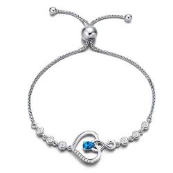 Agvana Damen Armband Herz, 925 Sterling Silber Infinity Armband Geburtsstein Armbänder, Dezember Geburtsstein Echter Blautopas Verstellbare Armband Edlen Schmuck Geschenk für Frauen von AGVANA