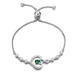 Agvana Damen Armband Herz, 925 Sterling Silber Infinity Armband Geburtsstein Armbänder, Mai Geburtsstein Erstellt Smaragd Verstellbare Armband Edlen Schmuck Geschenk für Frauen von AGVANA