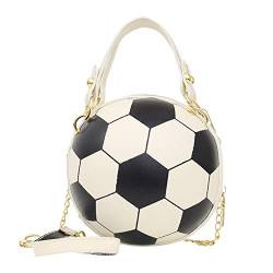 Modische runde Kette Messenger Schultertasche Handtasche Frauen Ball Form Kleine Leder Handtasche Mädchen Funky Reise Crossbody Umhängetasche, Weiß (Fußball) von AGZHU