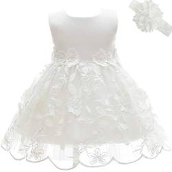 AHAHA Baby Mädchen Prinzessin Kleid Blumenmädchenkleid Taufkleid Festlich Kleid Hochzeit Partykleid Festzug Babybekleidung 3M/0-5Monat Weiß 2 von AHAHA