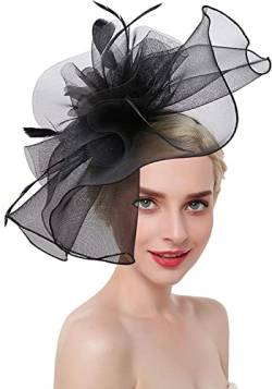 Fascinatorhut für Hochzeit Damen elegant für Bankett Fascinator Hut Vintage schick Brautschmuck mit großer Blume Haarreif Derby-Barett Ascot für Cocktail Kirche Beerdigung von AHDMR