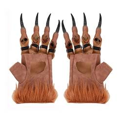 Halloween-Handschuhe für Erwachsene Drachenkrallen-Handschuhe mit langen Nägeln Fingerlose Dinosaurier-Pfoten gruselig Kostüm-Zubehör Masquerade Karneval, coffee von AHDMR