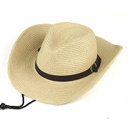 Strohhut, Sonnenschutz, Cowboy-Hut, Westernhut, Herren, Panama, Fedora, breite Krempe, faltbar, Damen, Sonnenhut, Sommer, UV-Schutz, Jazz, Hip-Hop, beige, 56-58 von AHDMR