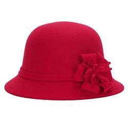 AHECZZ Hut,Frauen Eimer Hut Erwachsene Bowler Cap Warme Mode Elegante Herbst Winter Urlaub Breite Krempe Hüte Rot von AHECZZ