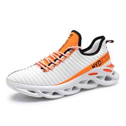 Ahico Herren Laufschuhe Sport Gym Schuh Cross-Training Slip-on Mode Sneakers für Walking, Orange (Weiß mit Orange), 42.5 EU von AHICO
