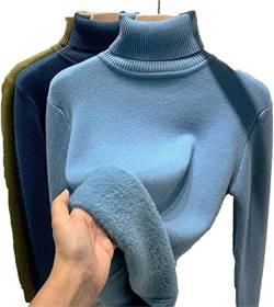 AHKISS Winter-Fleece-Dick-Strick-Bodenhemd, Lässiger Dicker Rollkragen-Strick-Bodenhemd for Damen, Pullover, weicher Thermo-Fleece-Rollkragenpullover (Color : Haze Blue, Size : XL) von AHKISS