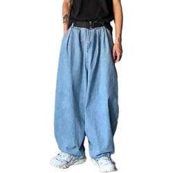 AHSBND Baggy Jeans Herren Y2K Jeanshose Straight Leg Denim Hosen Hip Hop Harajuku Jeans Loose Hose Skateboard Jeans Vintage Relaxed Fit Jeanshose Streetwear (Color : Blue, Size : M) von AHSBND