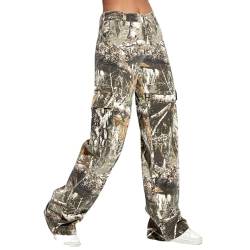 AHSBND Damen Cargo Jeans mit Tarnmuster, Sports Hose Outdoor Hohe Taille Weites Bein Cargo Camouflage Leggings Denim Armeehose (Color : Camouflage, Size : M) von AHSBND