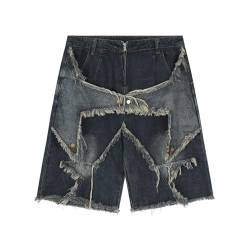 AHSBND Unisex Star Patchwork Frauen Denim Shorts Männer Y2k Casual Baggy Streetwear Jeans Shorts (Color : B, Size : L) von AHSBND