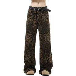 Tan Leopard Jeans Frauen & Männer Denim Hosen Weibliche Oversize Breite Bein Hosen Street Wear Hip Hop Vintage Baumwolle Lose Beiläufige (Color : Schwarz, Size : S) von AHSBND