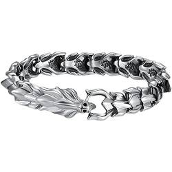 AHTCPO 925 Sterling Silber Wikinger Keltischen Drachen Armband Vintage-Stil Nordischen Amulett Schmuck Männer Manschette Armreif,19cm von AHTCPO