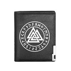 AHTCPO Vintage Leder Geldbörsen, Tri-Fold Große Kapazität Soft Slim Keltische Nordische Runen Brieftasche, Schönes Geschenk Für Männer Work Travel,Black valknut2 von AHTCPO