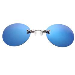 AHumllLy Clip-on Nasenbrille Sonnenbrille Für Männer Frauen Runde Randlose Sonnenbrille Mini Vintage Frameless Men Eyeglasses(Blau) von AHumllLy