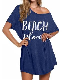 AI'MAGE Badeanzug Cover Up Damen Strandkleid Plus Size Badeanzug Coverup Casual T-Shirt Kleider Beachwear, Marineblau, Large von AI'MAGE