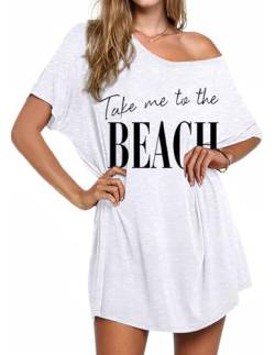 AI'MAGE Badeanzug Cover Up Damen Strandkleid Plus Size Badeanzug Coverup Casual T-Shirt Kleider Beachwear, Weiss/opulenter Garten, Large von AI'MAGE