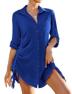 AI'MAGE Badeanzug für Damen, Button-Down-Bikini, Badeanzug, Kordelzug, Strandkleid, Hemd, S-3XL, Blau (Snorkel Blue), Small von AI'MAGE