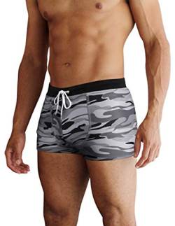 AI'MAGE Badehose Herren Kurz Badeshorts mit Tunnelzug Schwimmhose, Pat6-tarnmuster grau M von AI'MAGE