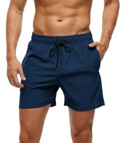 AI'MAGE Badehose Herren mit Tasche Atmungsaktiv Badeshorts Männer Trainingsshorts Elastisch Verstellbar Mit Tunnelzug Meshfutter, Navy blau L von AI'MAGE