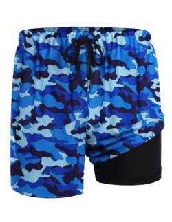 AI'MAGE Badehose Herren mit Tasche Atmungsaktiv Badeshorts Männer Trainingsshorts Elastisch Verstellbar Mit Tunnelzug Meshfutter, Tarnfarbe XL von AI'MAGE