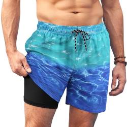 AI'MAGE Badehose für Herren mit Kompression Liner 2 in 1 Badeshorts Männer Elastisch Trainingsshorts Tunnelzug mit Taschen Wasser Licht L von AI'MAGE